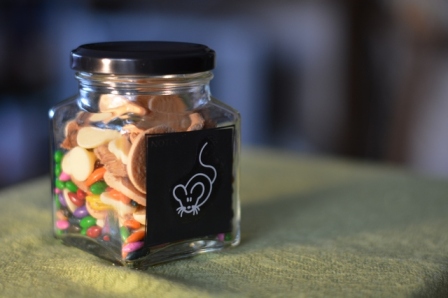Rat treats in a jar with a ratty decal