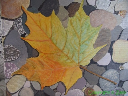 Detail: Adding texture to the leaf and pebbles